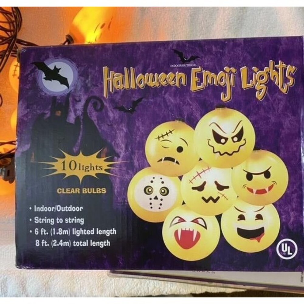Halloween Emoji String Lights 10 Indoor/Outdoor NIB Scary Monsters